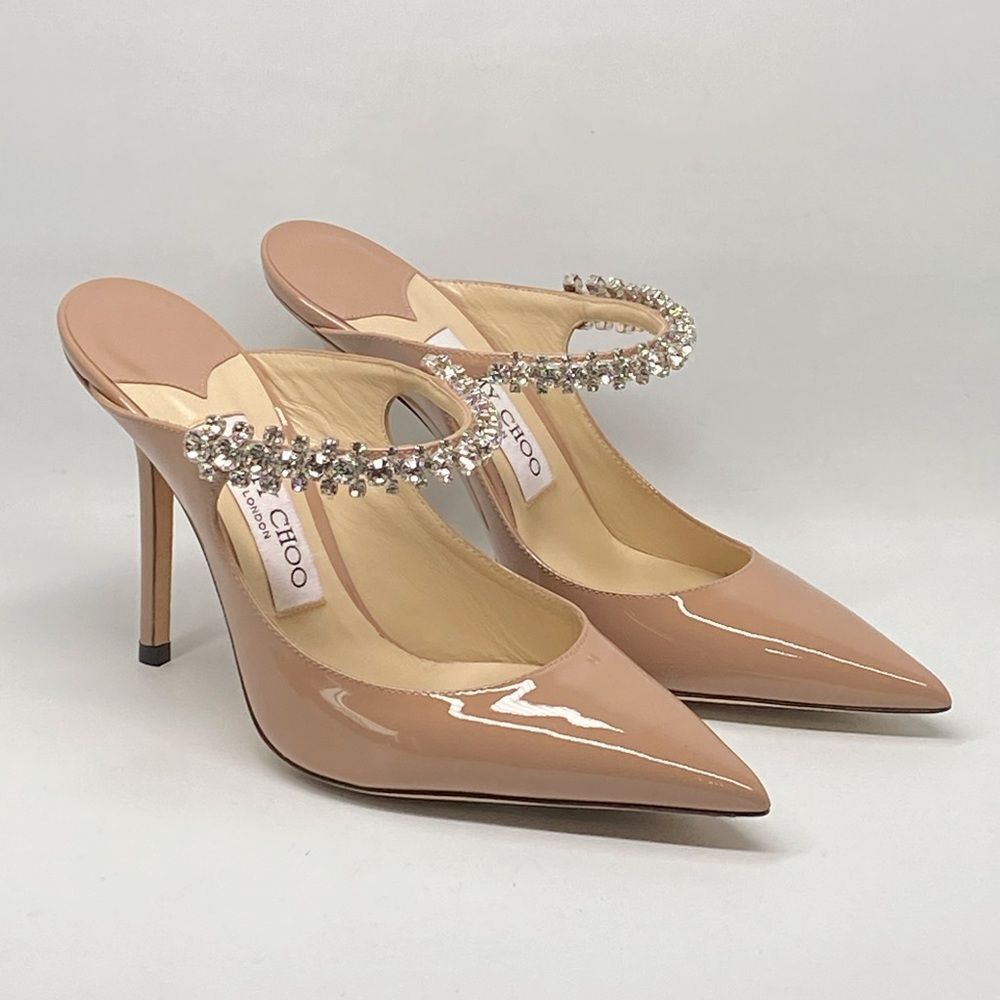 Jimmy Choo Bing 100MM Embellished Patent Leather Mules size 36